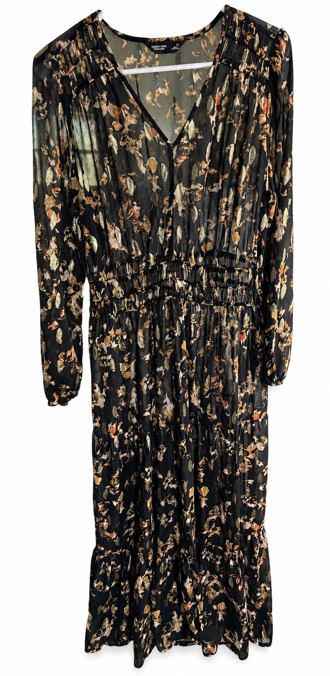 Simply Vera Vera Wang Women’s M Black Floral Metallic Long Sleeve Maxi Dress